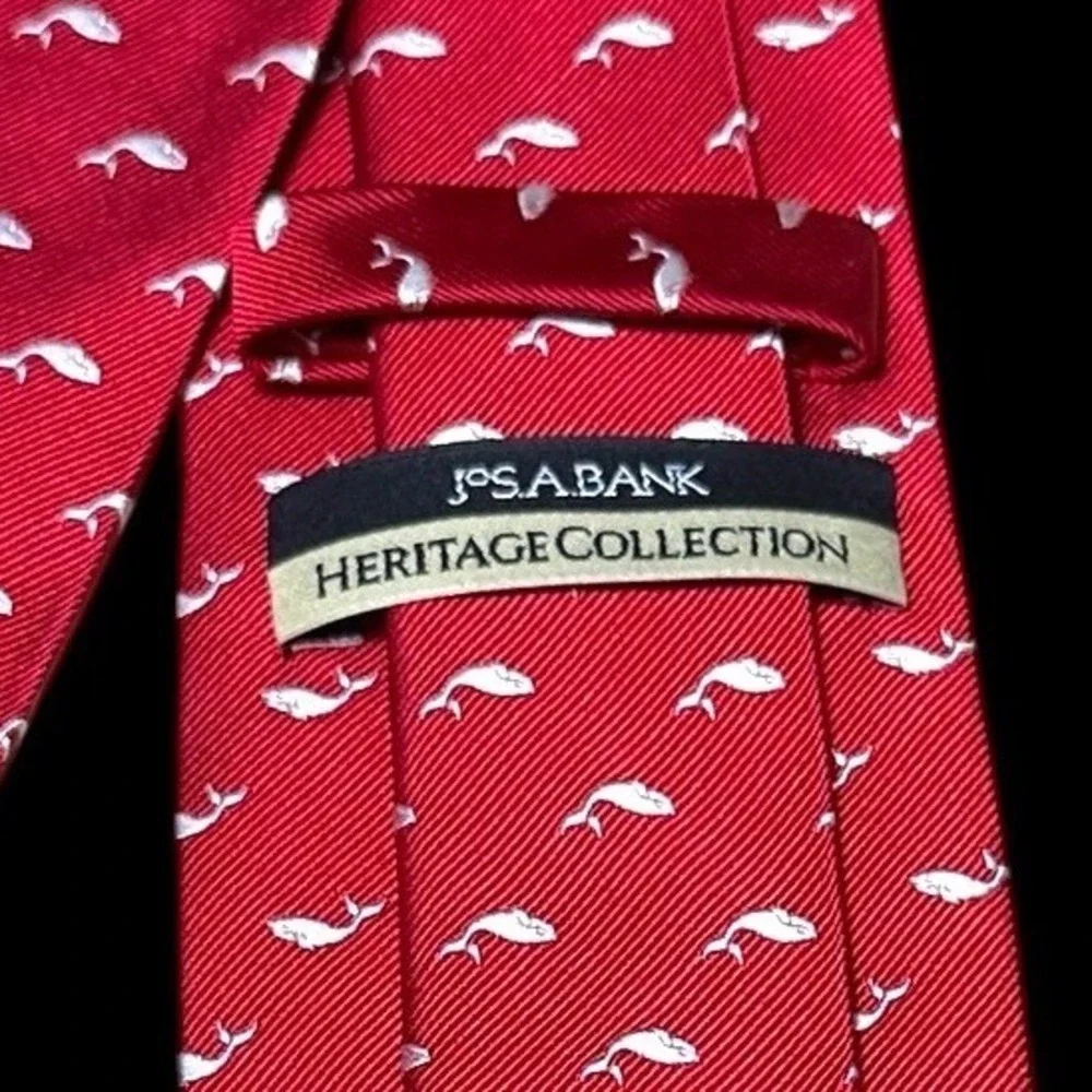Jos. A. Bank Heritage Collection Red Silk Whale Print Mens Tie Nautical Preppy